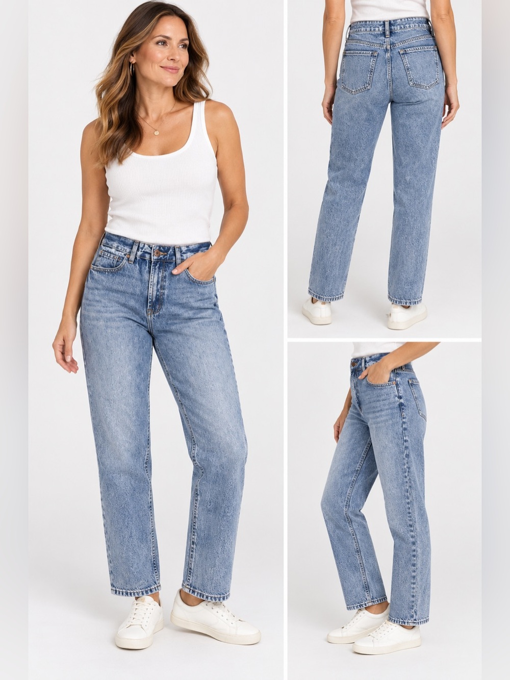 Boston Proper Size 14 High Rise Acid Wash Straight Leg Jeans 100% Cotton